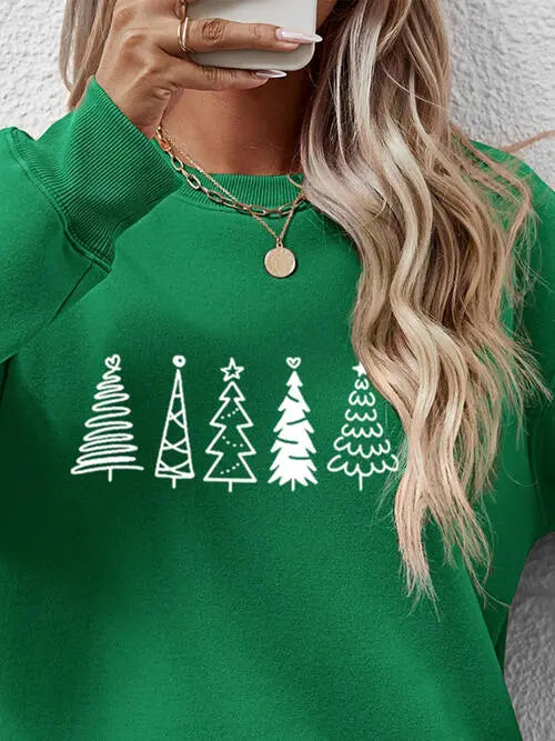 Christmas Tree Graphic Drop Shoulder Sweatshirt BLUE ZONE PLANET