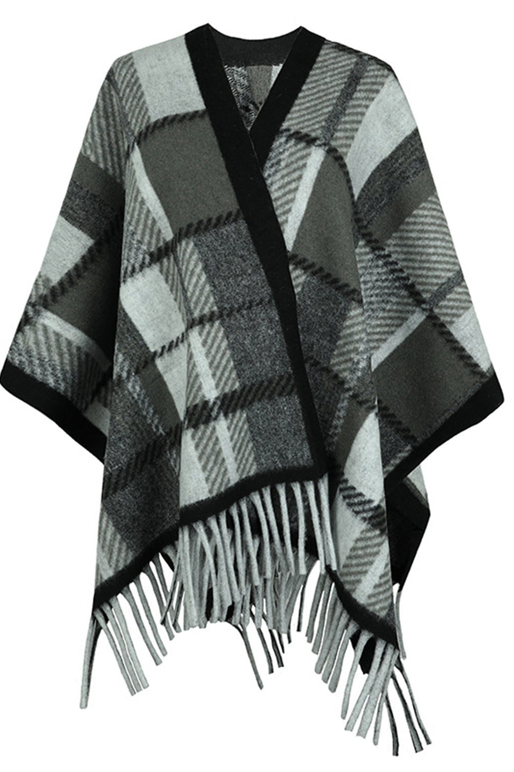 Cloak Sleeve Fringe Detail Poncho BLUE ZONE PLANET