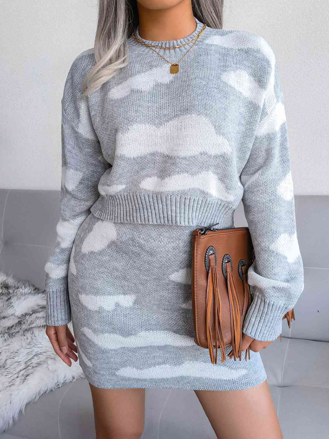 Cloud Sweater and Knit Skirt Set BLUE ZONE PLANET