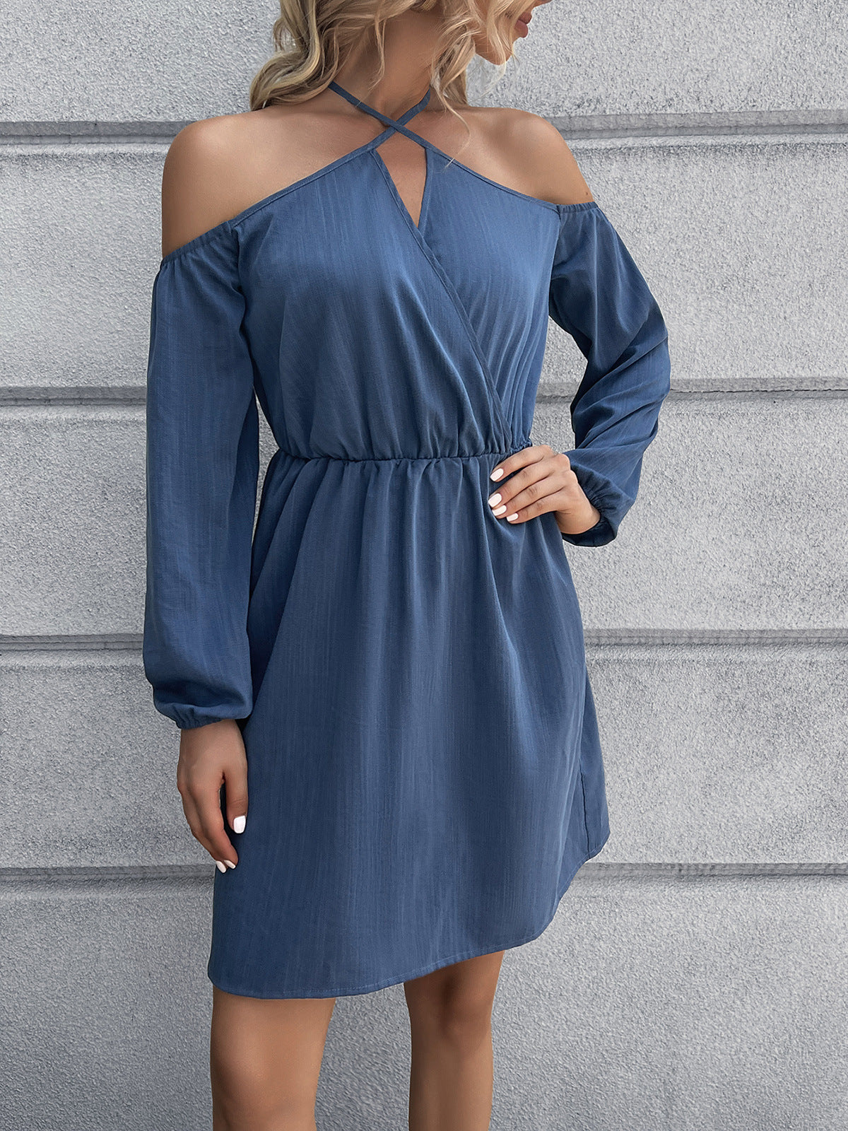 Cold-Shoulder Crisscross Mini Dress BLUE ZONE PLANET