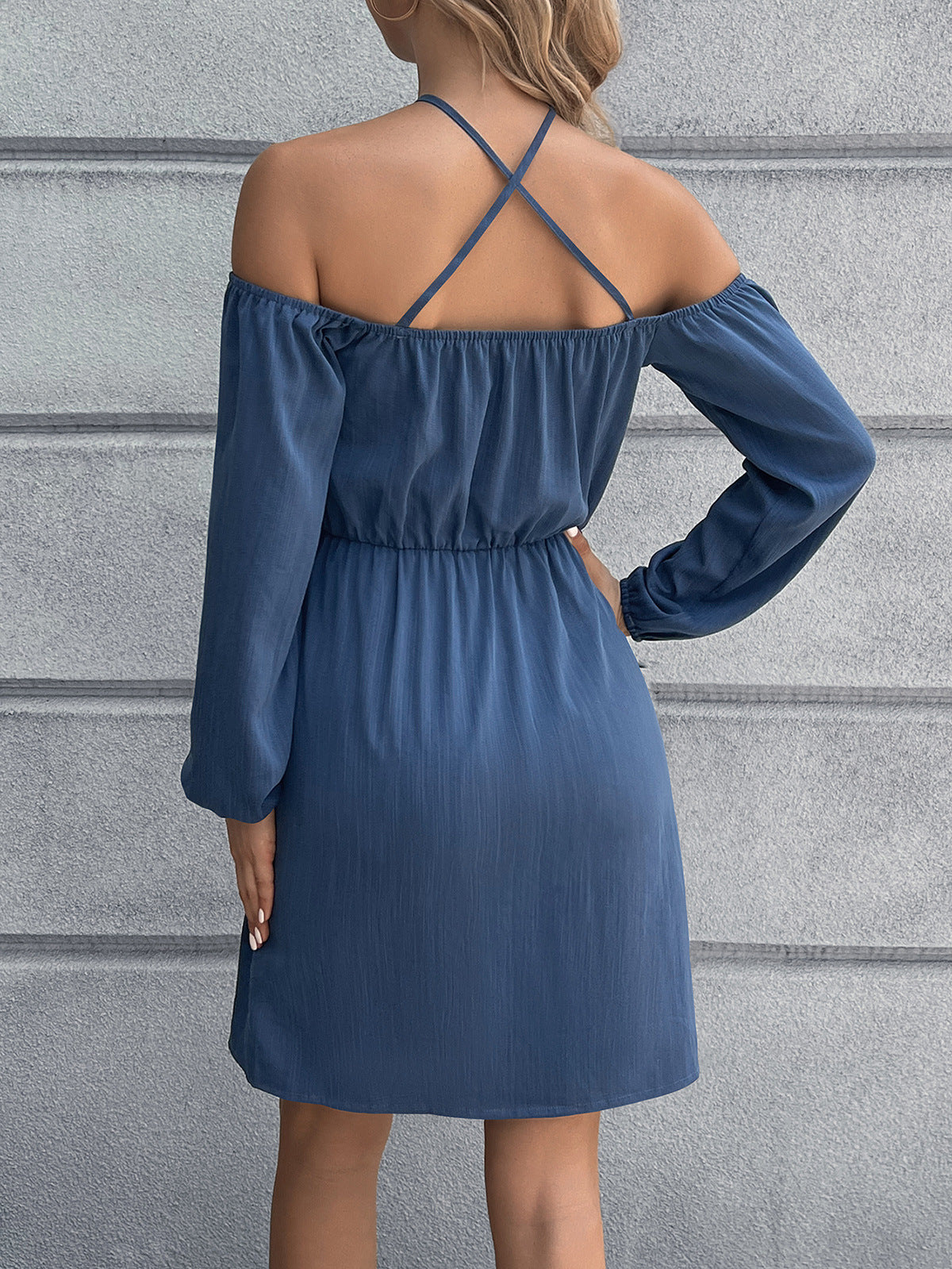 Cold-Shoulder Crisscross Mini Dress BLUE ZONE PLANET