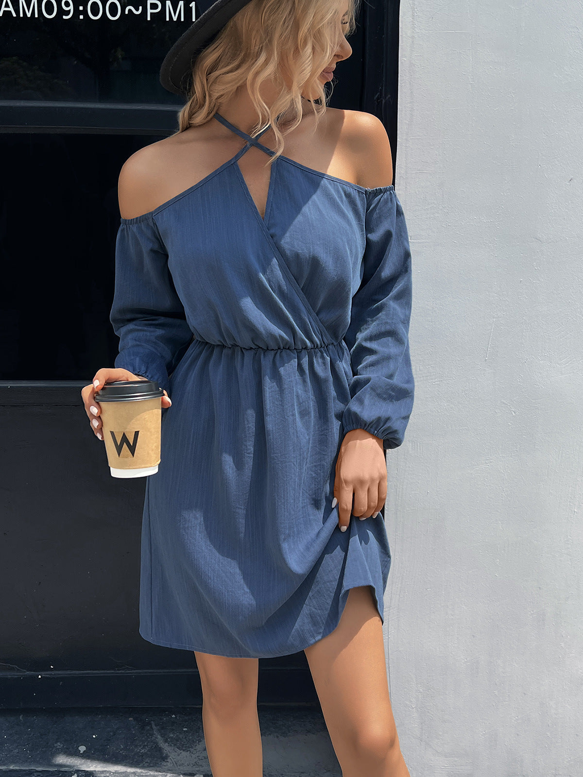 Cold-Shoulder Crisscross Mini Dress BLUE ZONE PLANET