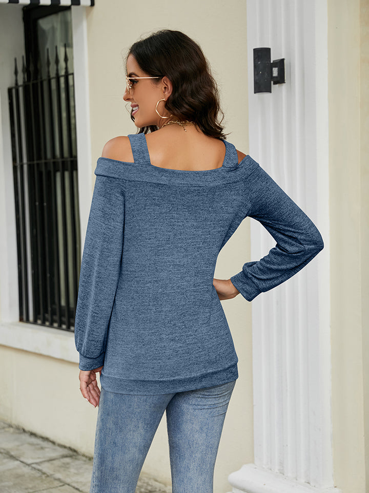 Cold Shoulder Cutout Square Neck Blouse BLUE ZONE PLANET