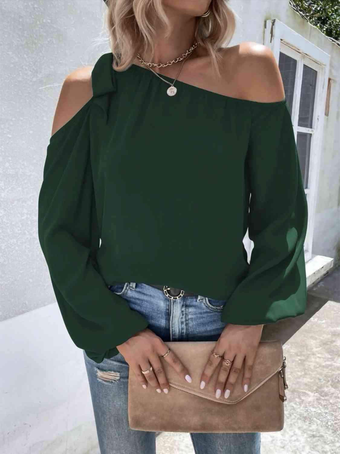 Cold-Shoulder Long Sleeve Blouse BLUE ZONE PLANET