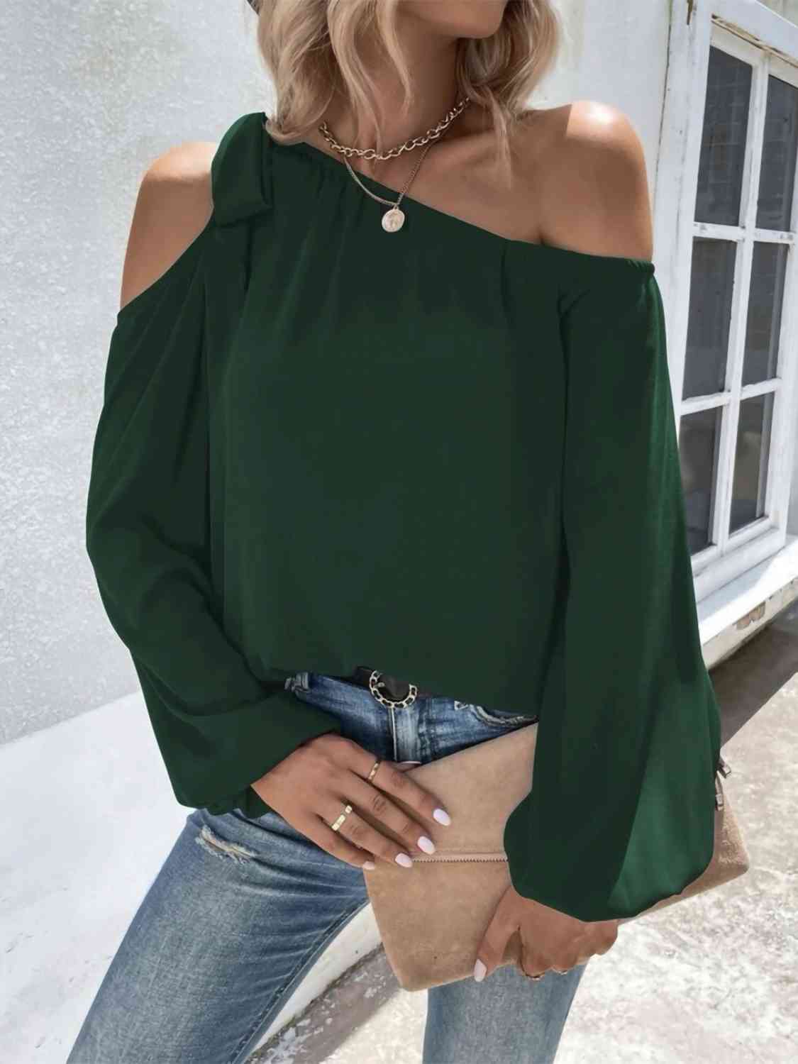 Cold-Shoulder Long Sleeve Blouse BLUE ZONE PLANET