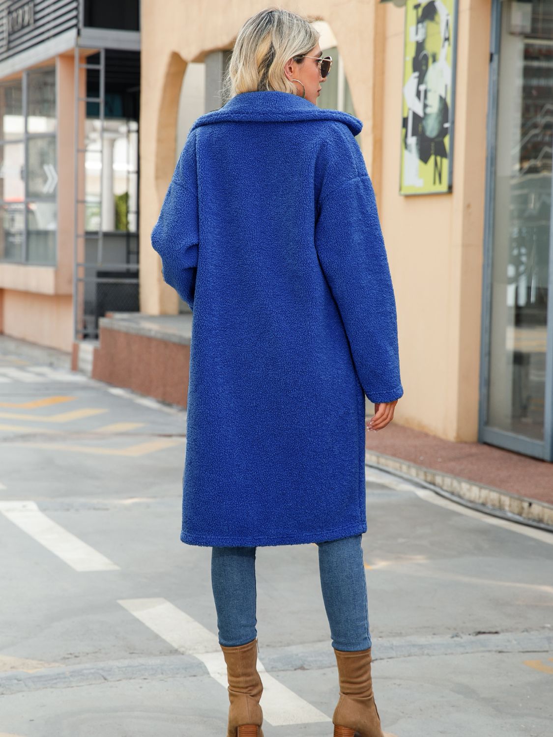 Collared Neck Button Down Coat BLUE ZONE PLANET