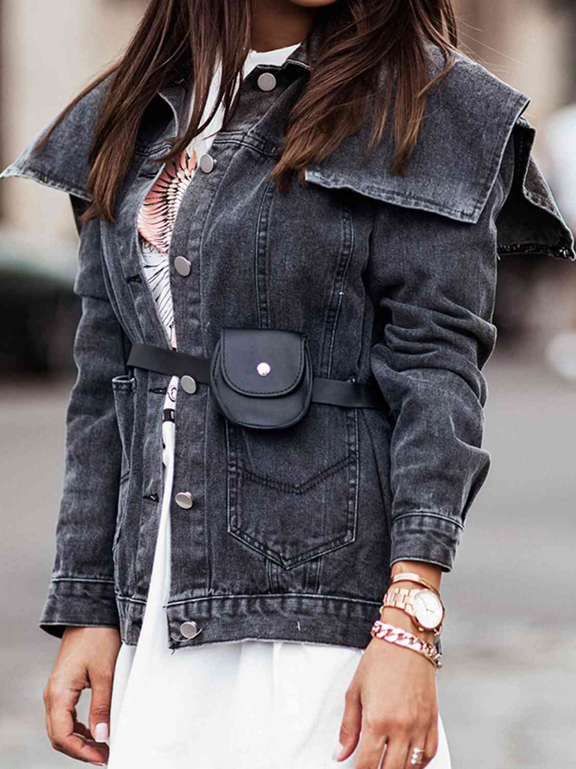 Collared Neck Button Down Denim Jacket BLUE ZONE PLANET