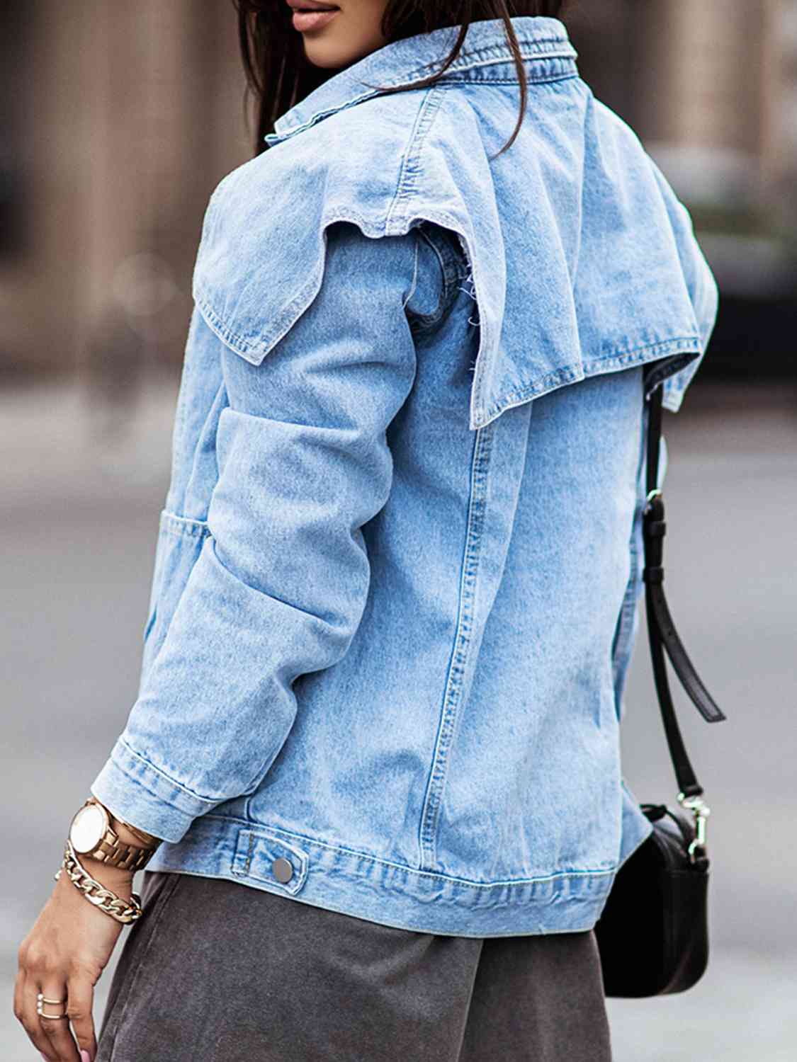 Collared Neck Button Down Denim Jacket BLUE ZONE PLANET