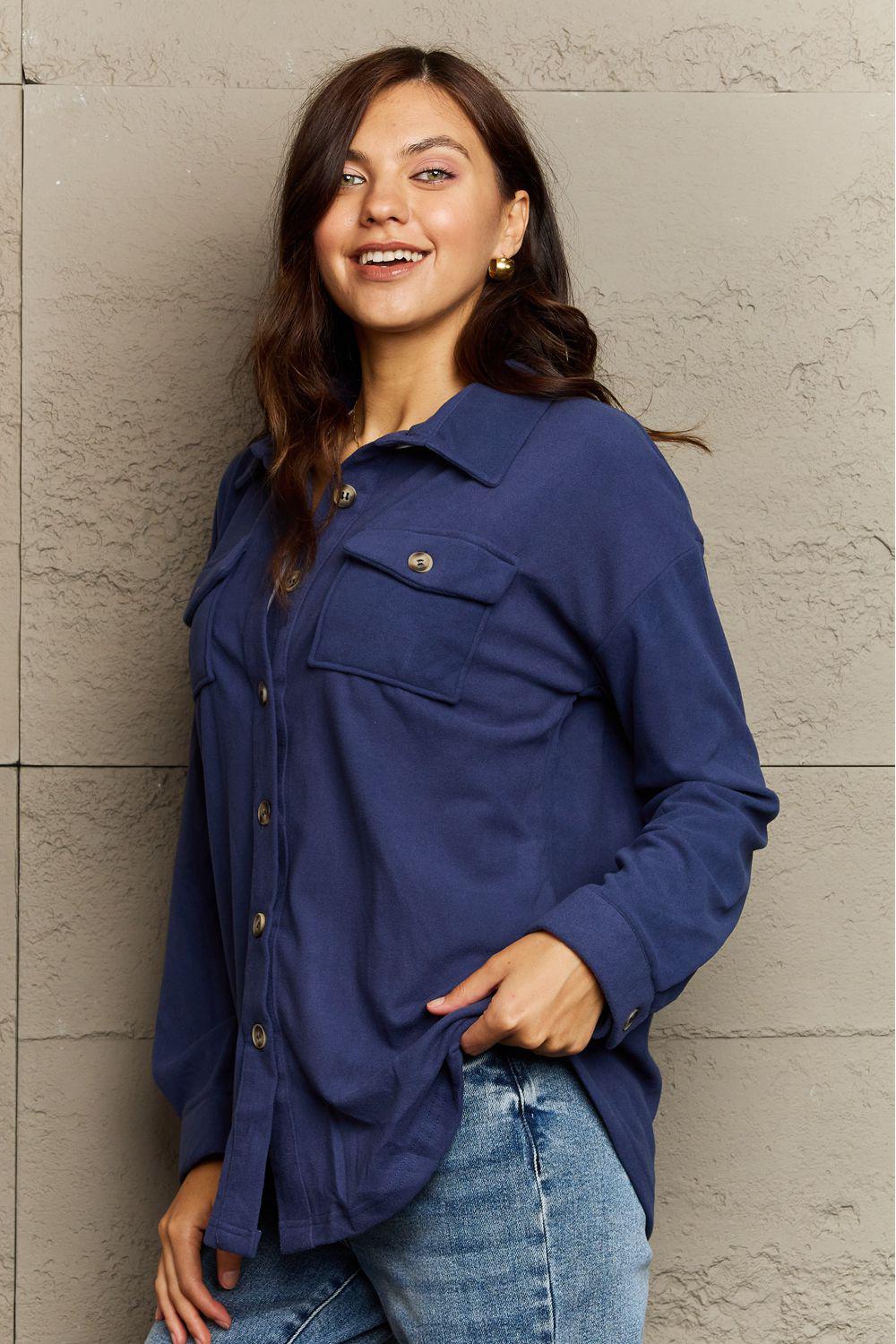 Collared Neck Buttoned Front Pocket Jacket BLUE ZONE PLANET