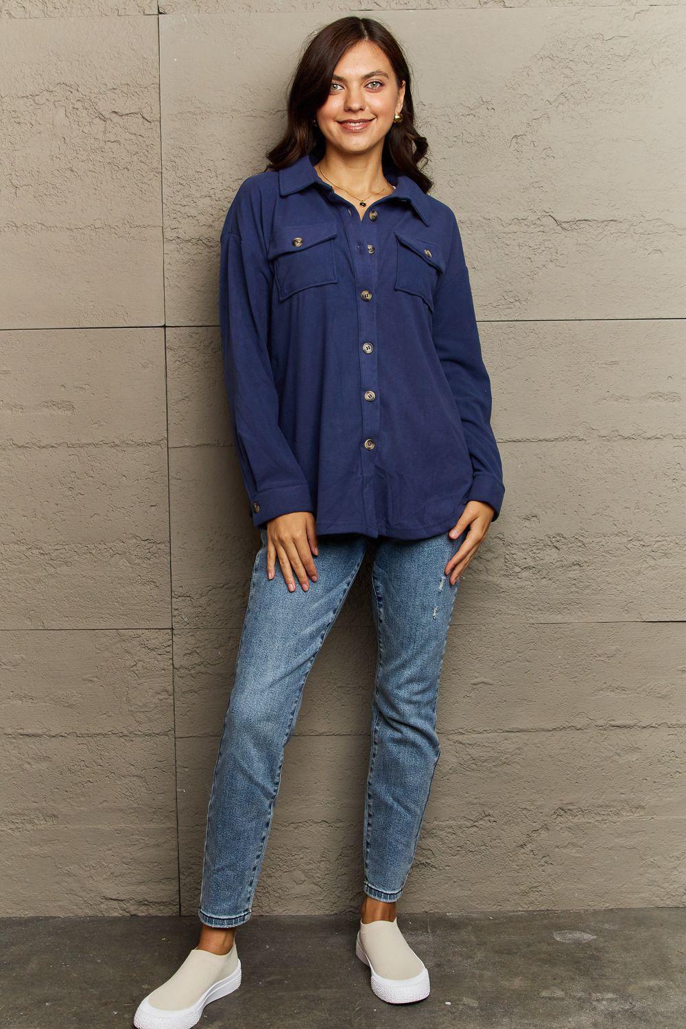 Collared Neck Buttoned Front Pocket Jacket BLUE ZONE PLANET