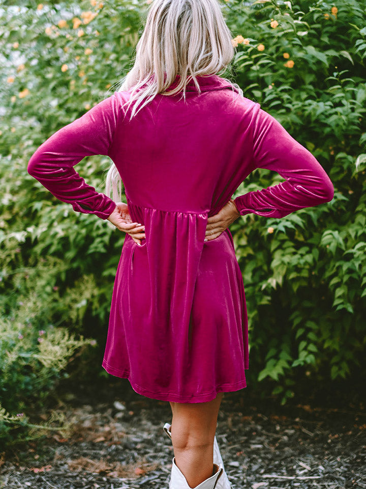 Collared Neck Buttoned Mini Dress BLUE ZONE PLANET