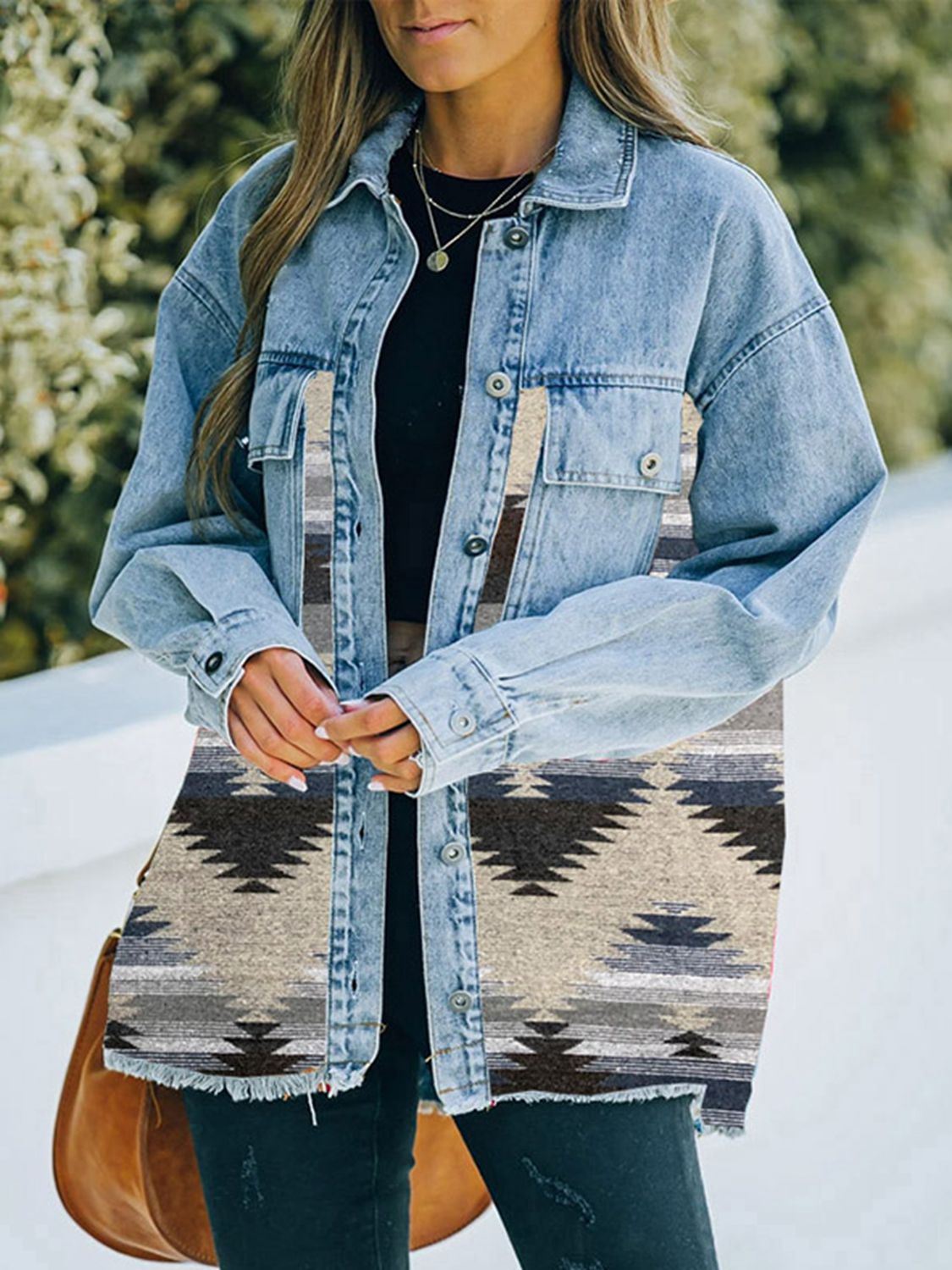 Collared Neck Dropped Shoulder Denim Jacket BLUE ZONE PLANET