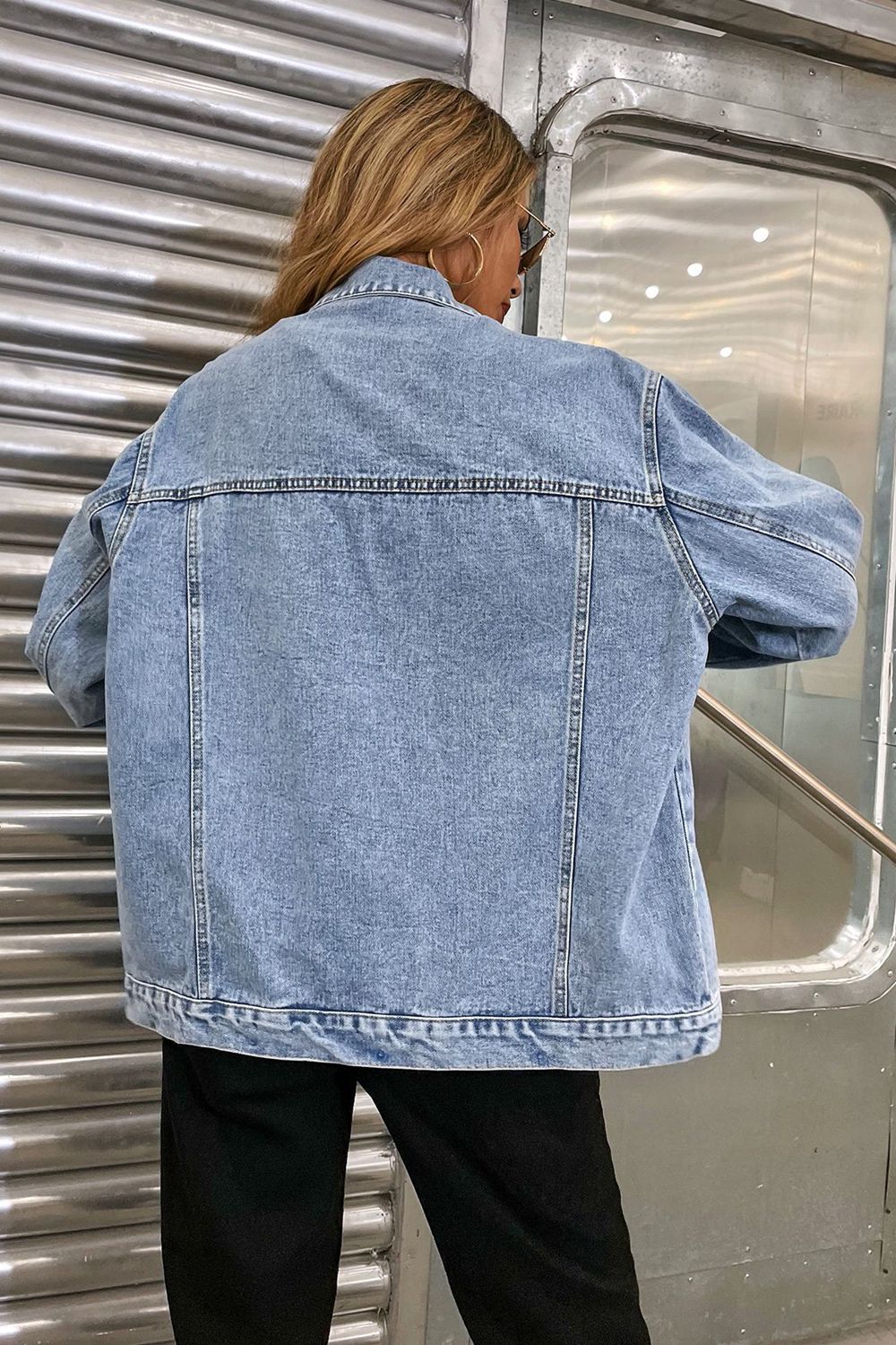 Collared Neck Dropped Shoulder Denim Jacket BLUE ZONE PLANET