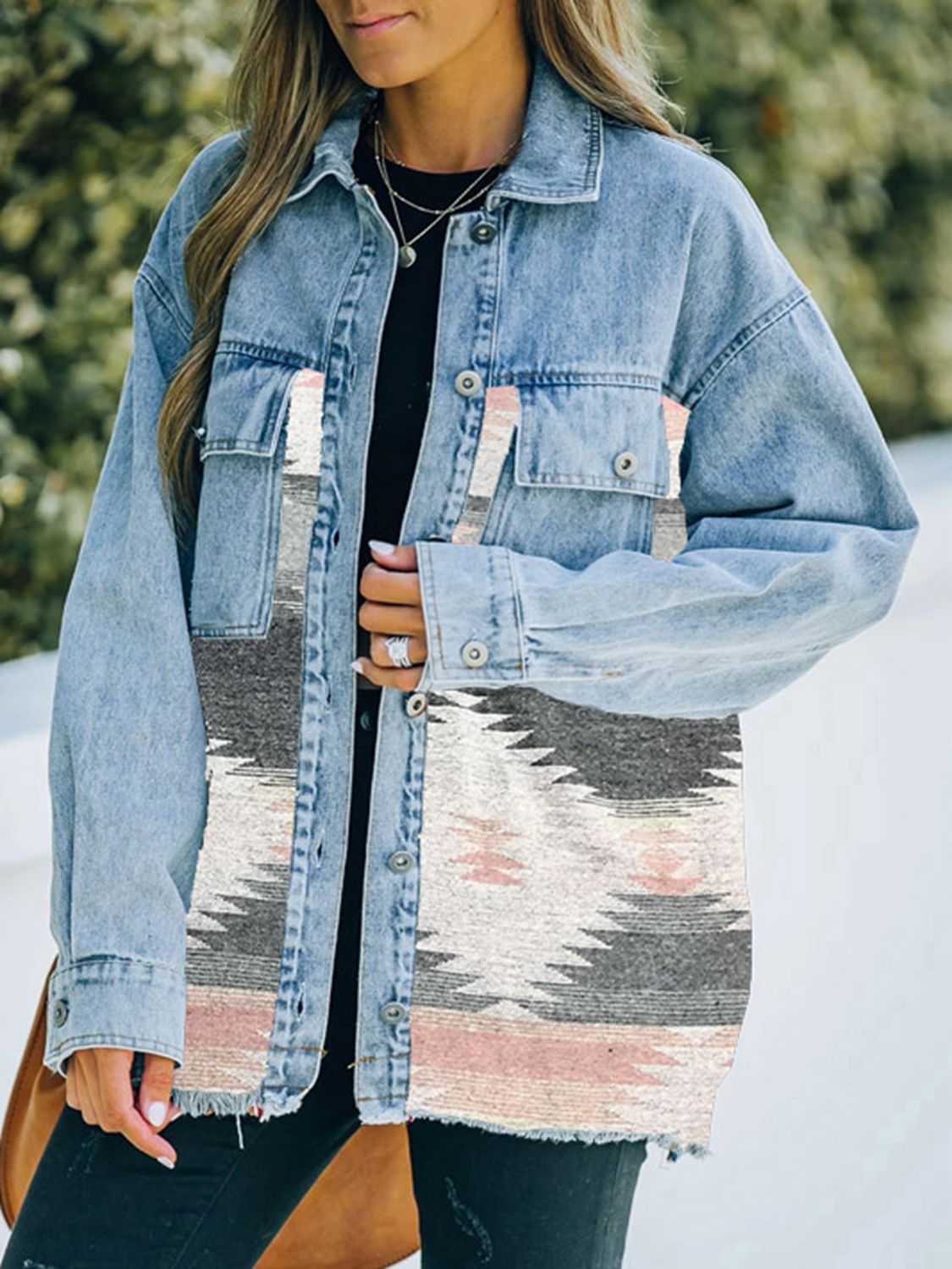 Collared Neck Dropped Shoulder Denim Jacket BLUE ZONE PLANET