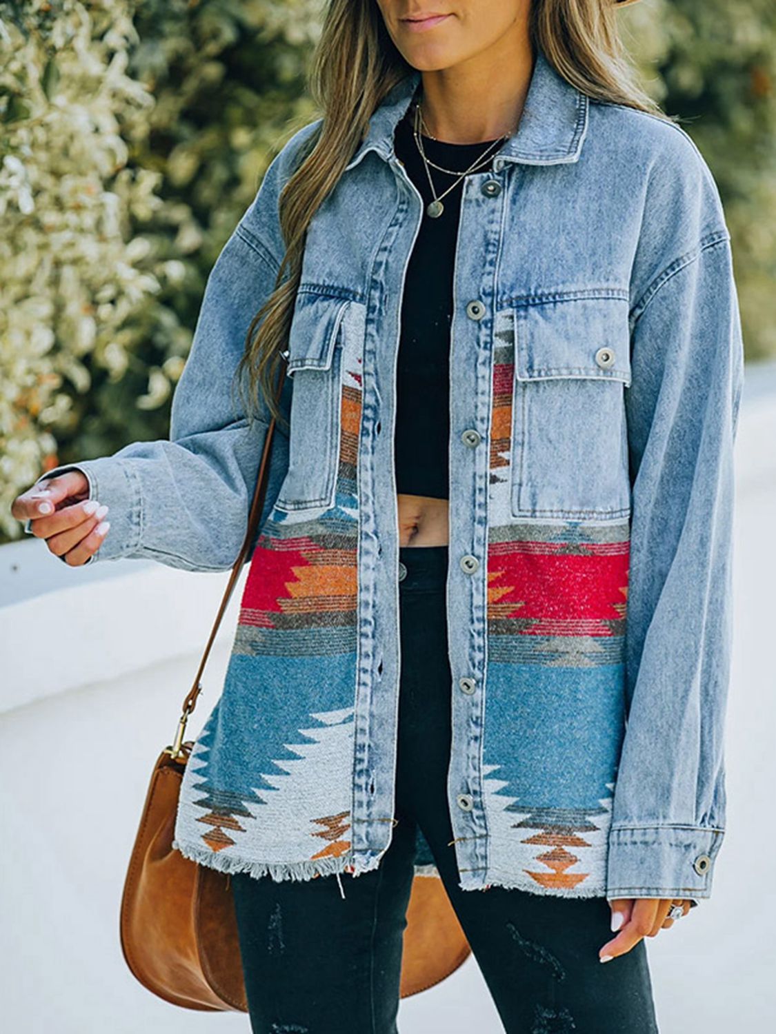 Collared Neck Dropped Shoulder Denim Jacket BLUE ZONE PLANET