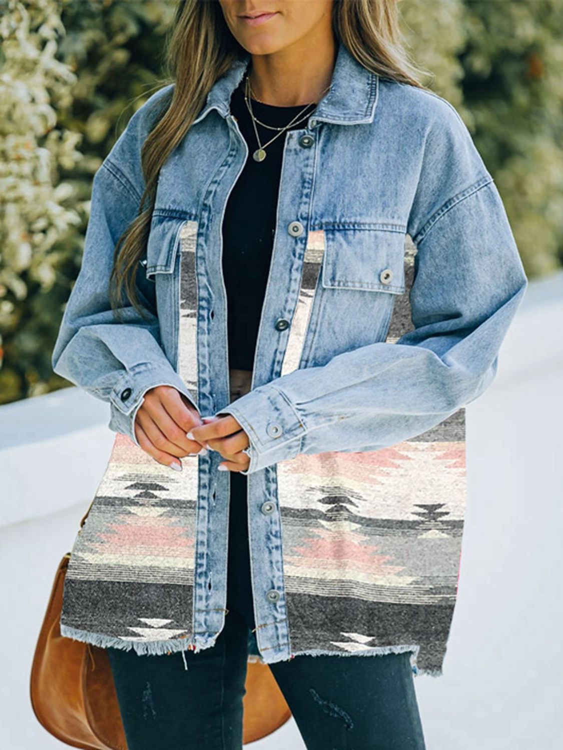 Collared Neck Dropped Shoulder Denim Jacket BLUE ZONE PLANET