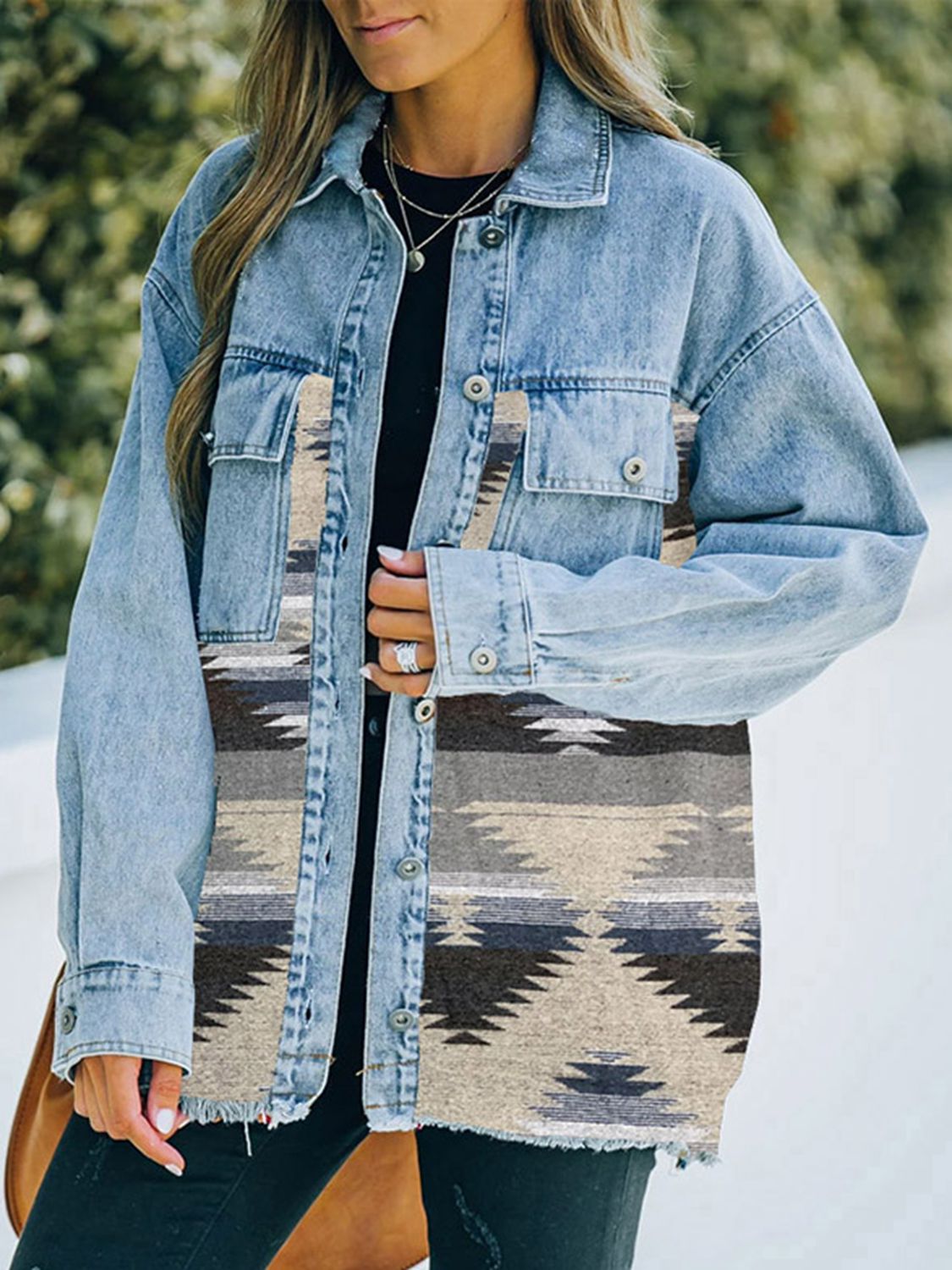 Collared Neck Dropped Shoulder Denim Jacket BLUE ZONE PLANET