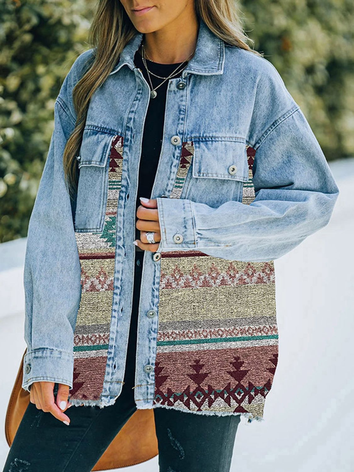 Collared Neck Dropped Shoulder Denim Jacket BLUE ZONE PLANET