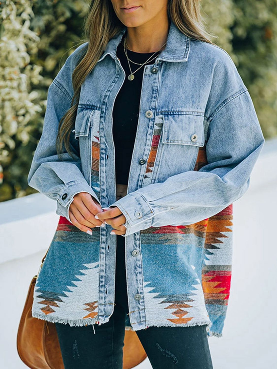 Collared Neck Dropped Shoulder Denim Jacket BLUE ZONE PLANET