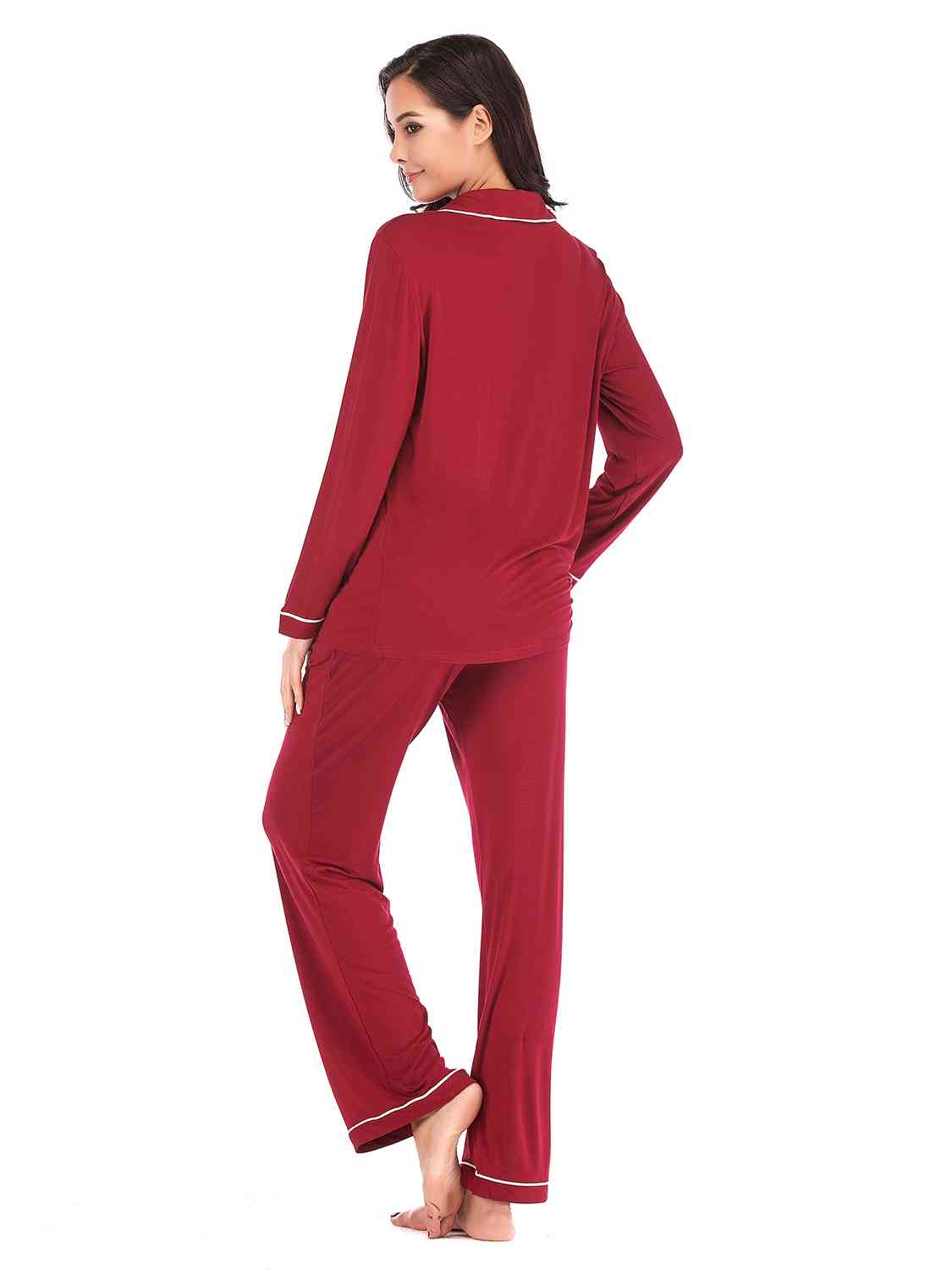 Collared Neck Long Sleeve Loungewear Set with Pockets BLUE ZONE PLANET