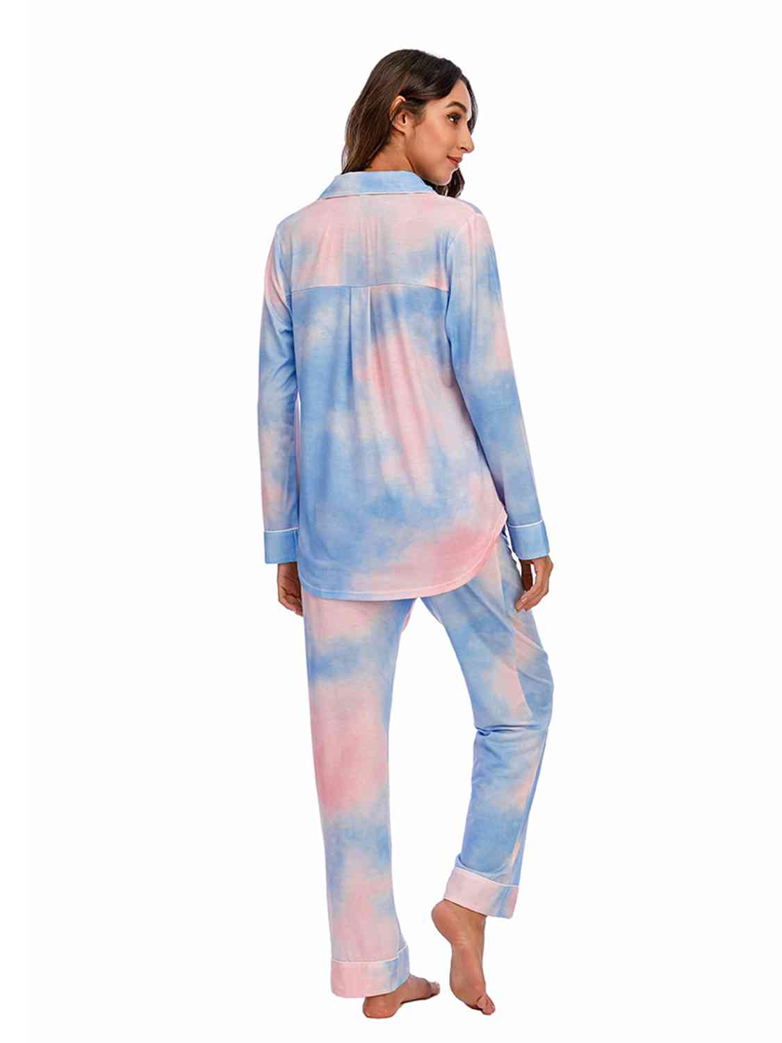 Collared Neck Long Sleeve Loungewear Set with Pockets BLUE ZONE PLANET