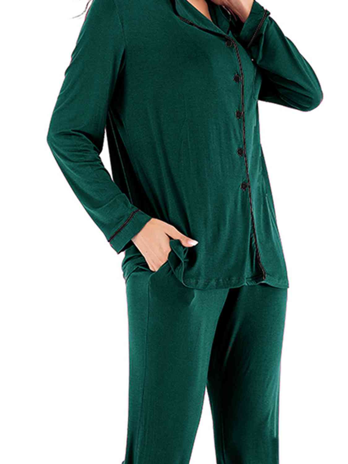 Collared Neck Long Sleeve Loungewear Set with Pockets BLUE ZONE PLANET