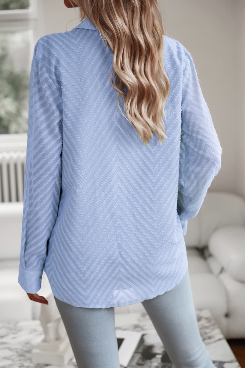 Collared Neck Long Sleeve Pocketed Shirt BLUE ZONE PLANET