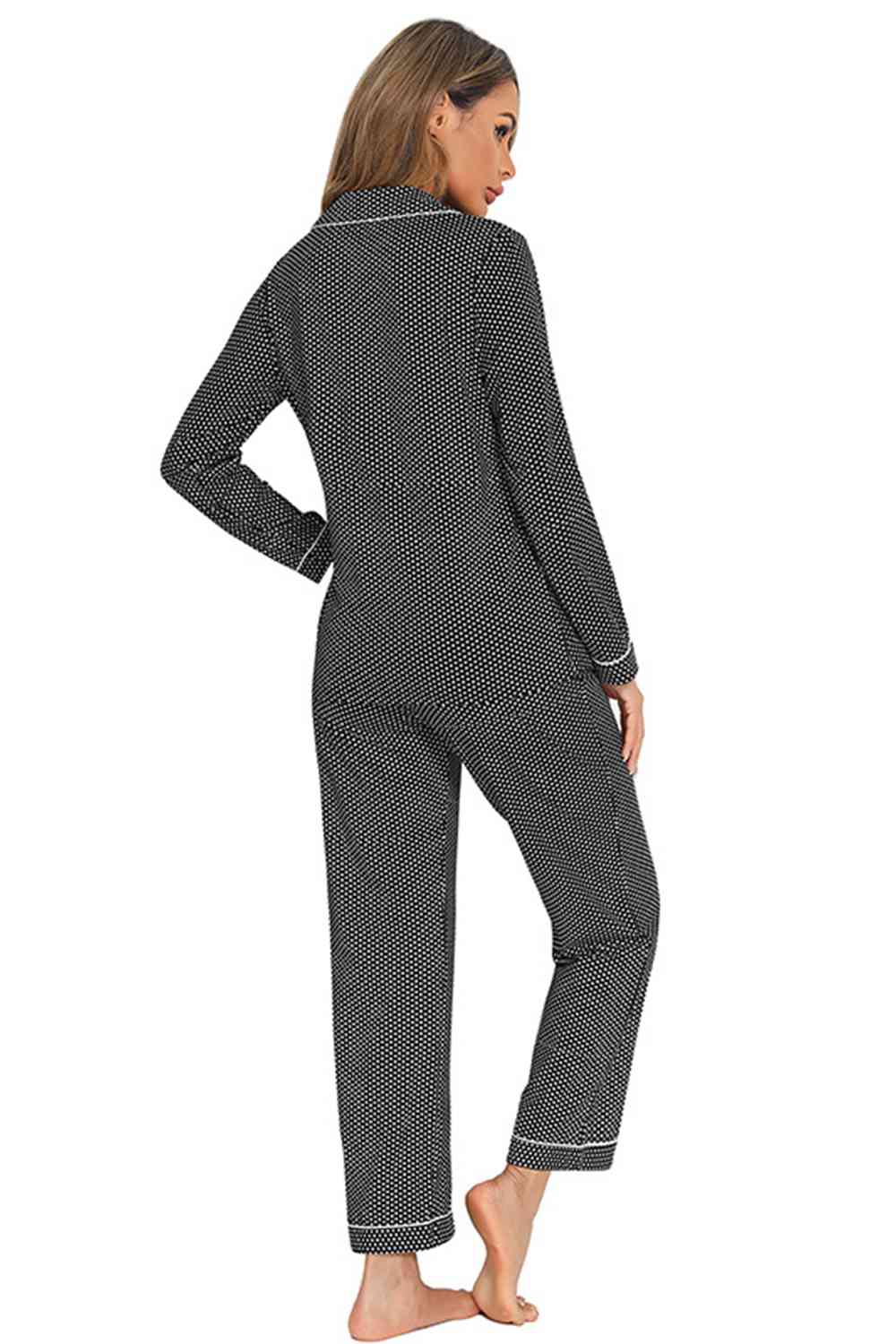 Collared Neck Loungewear Set with Pocket BLUE ZONE PLANET