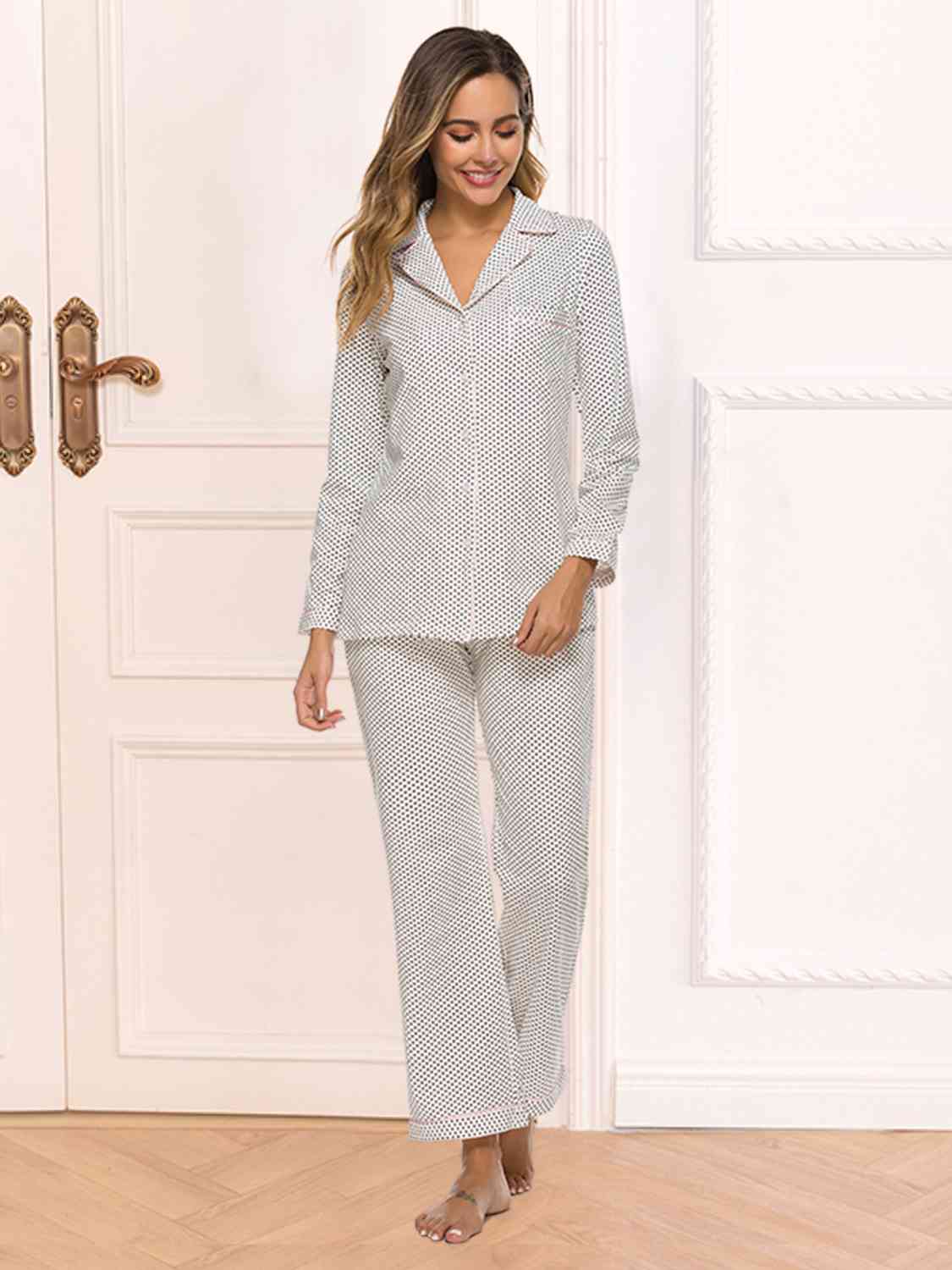 Collared Neck Loungewear Set with Pocket BLUE ZONE PLANET