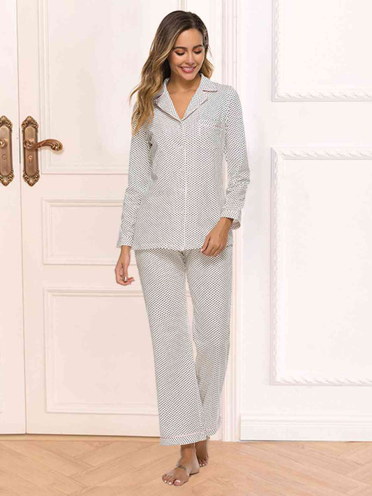 Collared Neck Loungewear Set with Pocket BLUE ZONE PLANET