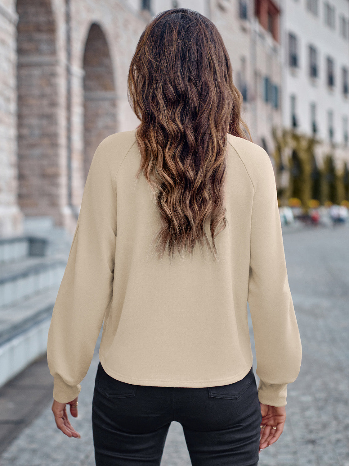 Collared Neck Raglan Sleeve Buttoned Blouse BLUE ZONE PLANET