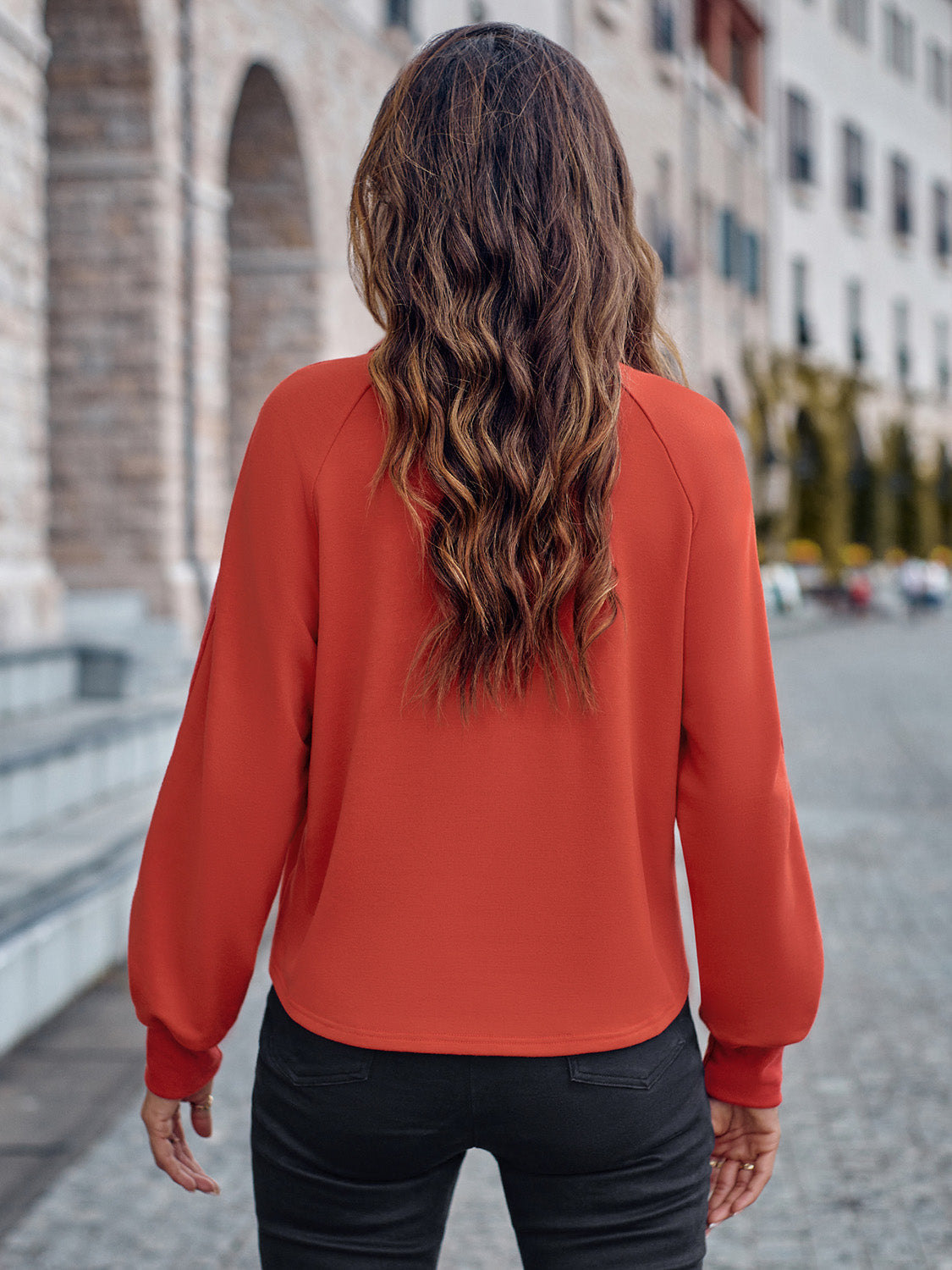 Collared Neck Raglan Sleeve Buttoned Blouse BLUE ZONE PLANET