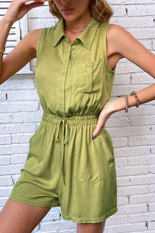Collared Neck Sleeveless Romper with Pockets BLUE ZONE PLANET