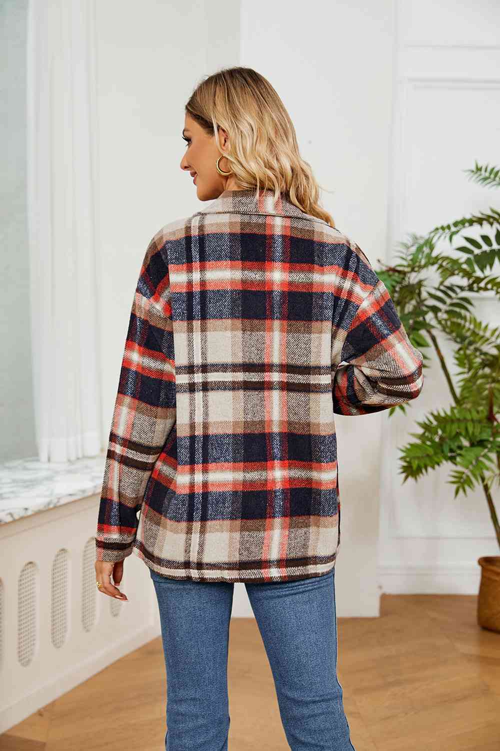 Collared Plaid Shacket BLUE ZONE PLANET