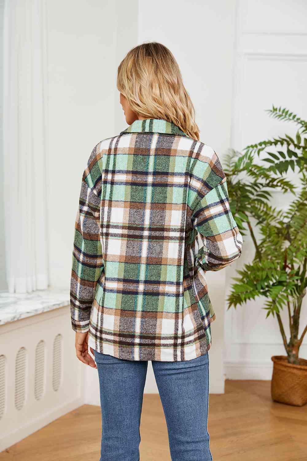 Collared Plaid Shacket BLUE ZONE PLANET