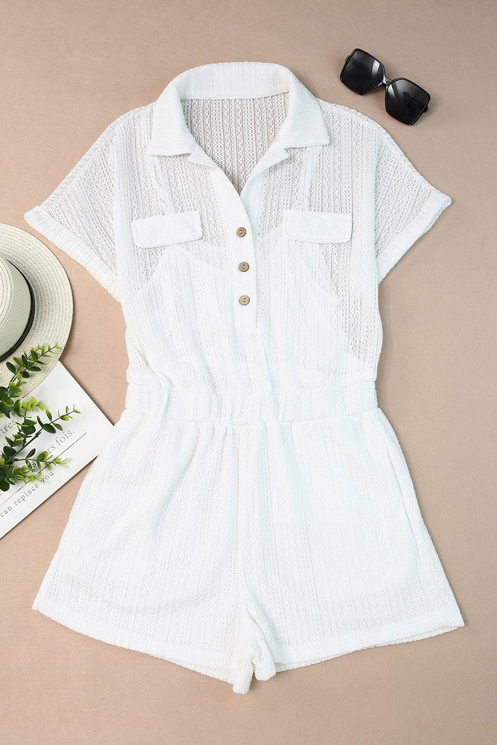 Collared Short Sleeve Romper with Pockets BLUE ZONE PLANET