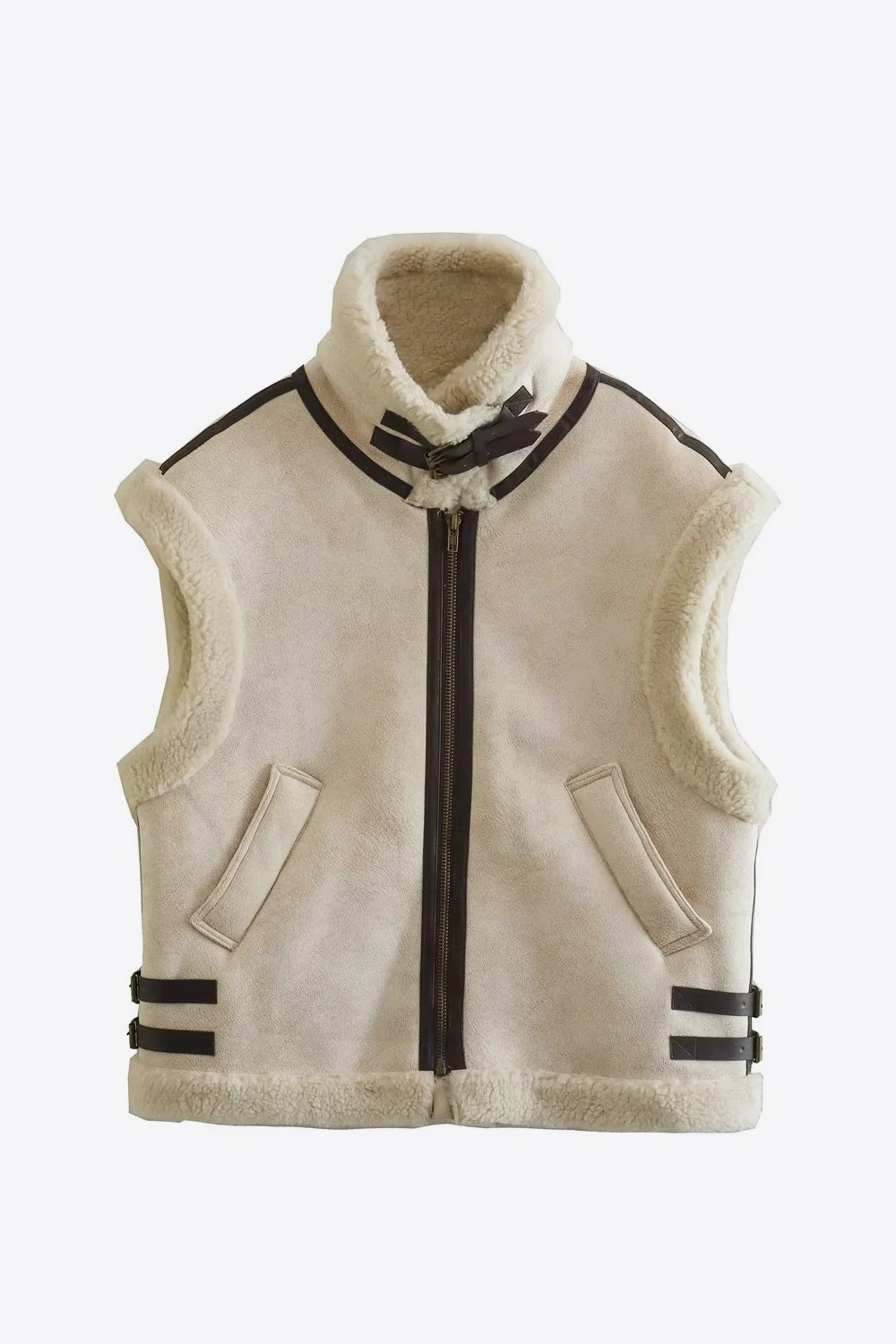 Collared Zip-Up Suede Sherpa Vest BLUE ZONE PLANET