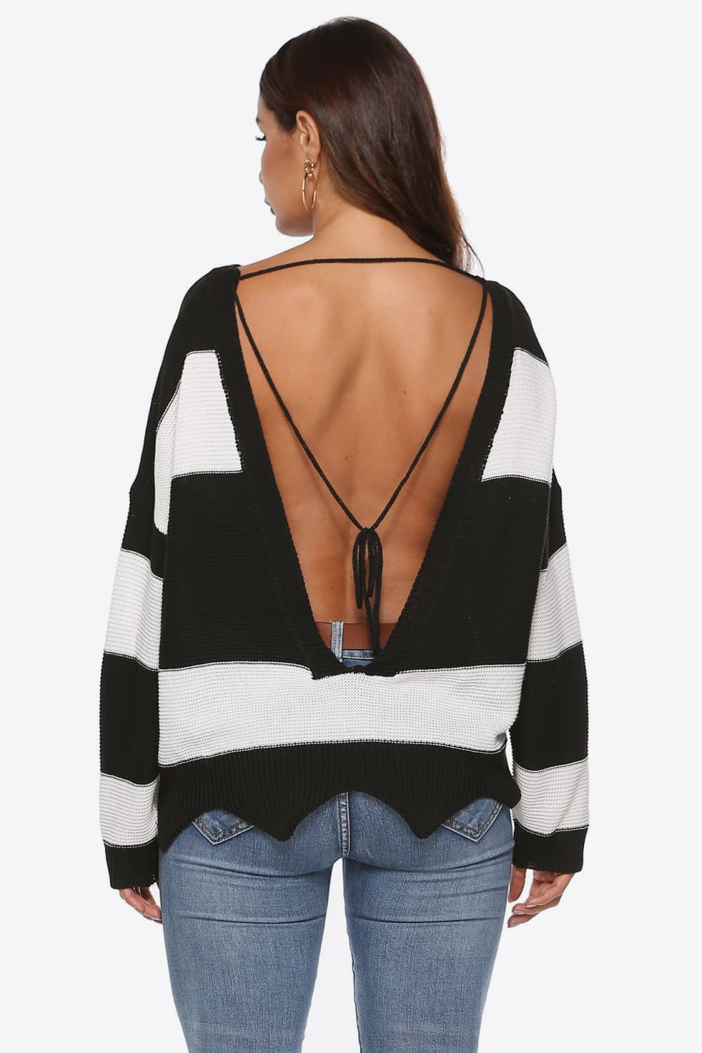 Color Block Backless Long Sleeve Sweater BLUE ZONE PLANET