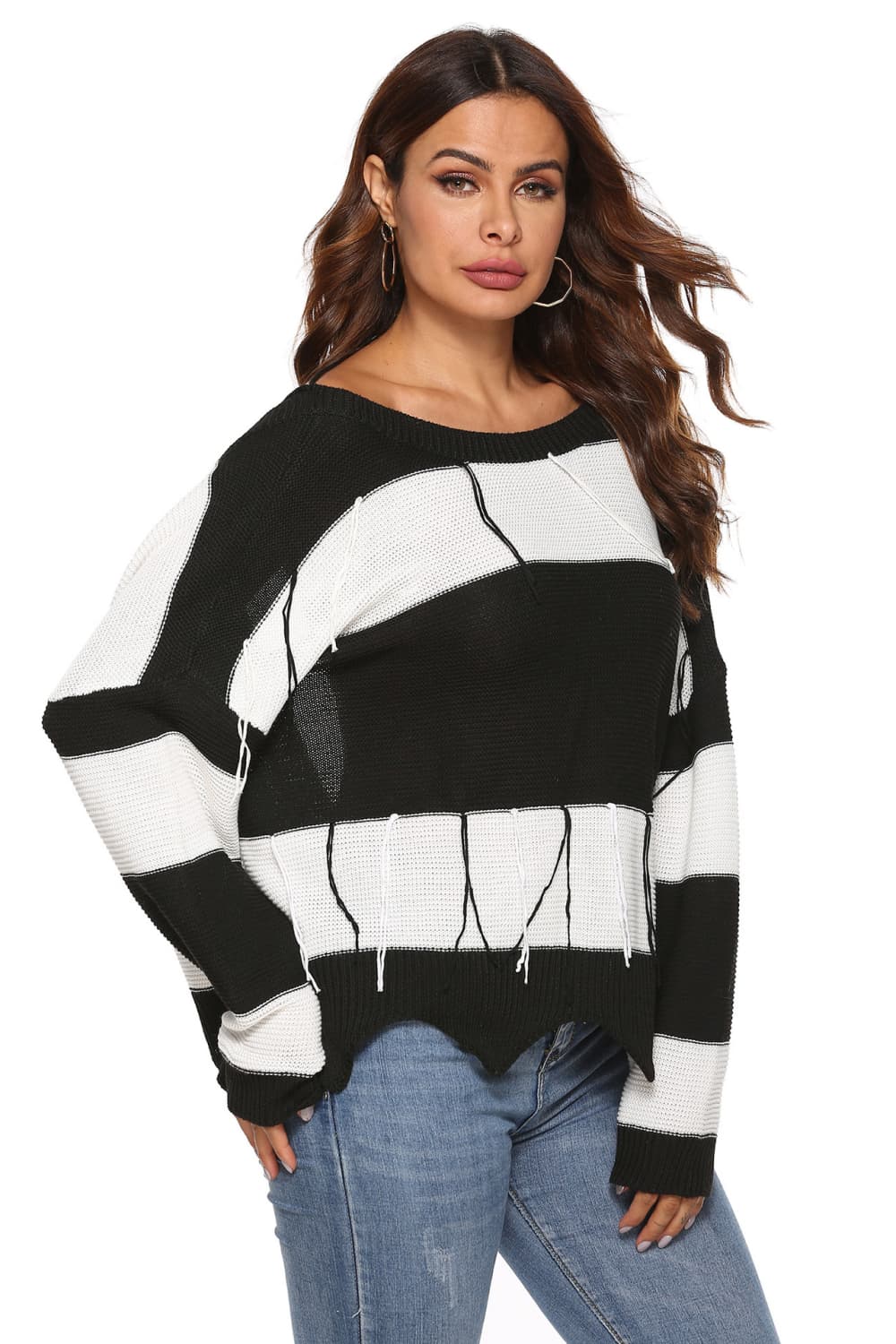 Color Block Backless Long Sleeve Sweater BLUE ZONE PLANET