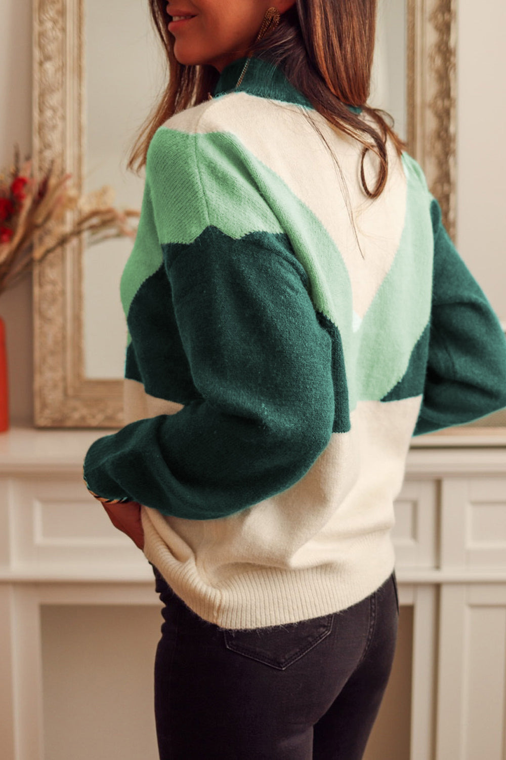 Color Block Buttoned Sweater BLUE ZONE PLANET