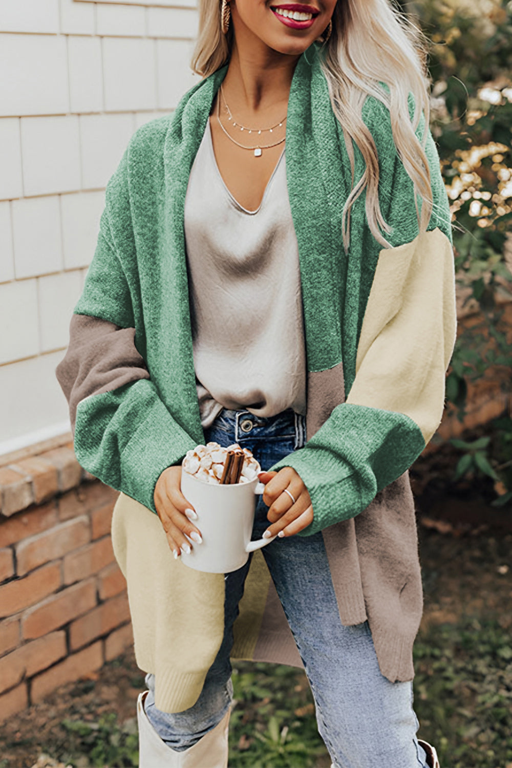 Color Block Long Sleeve Cardigan BLUE ZONE PLANET