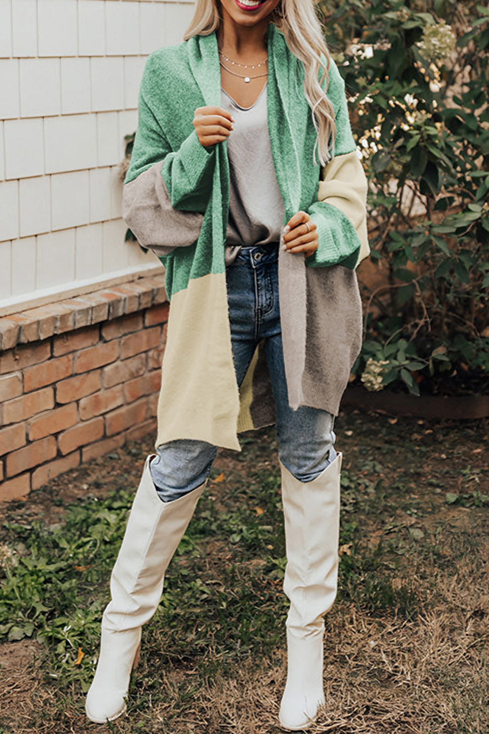 Color Block Long Sleeve Cardigan BLUE ZONE PLANET