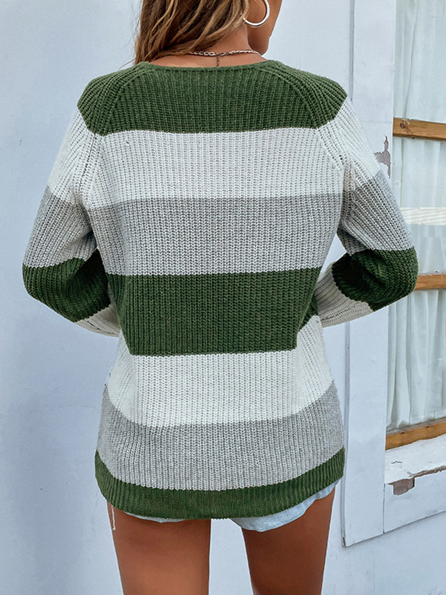 Color Block Rib-Knit Sweater BLUE ZONE PLANET