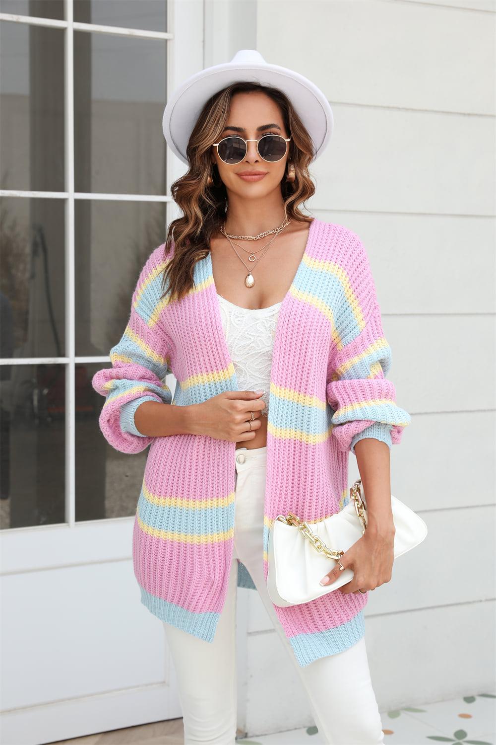 Color Block Ribbed Dropped Shoulder Open Front Cardigan BLUE ZONE PLANET