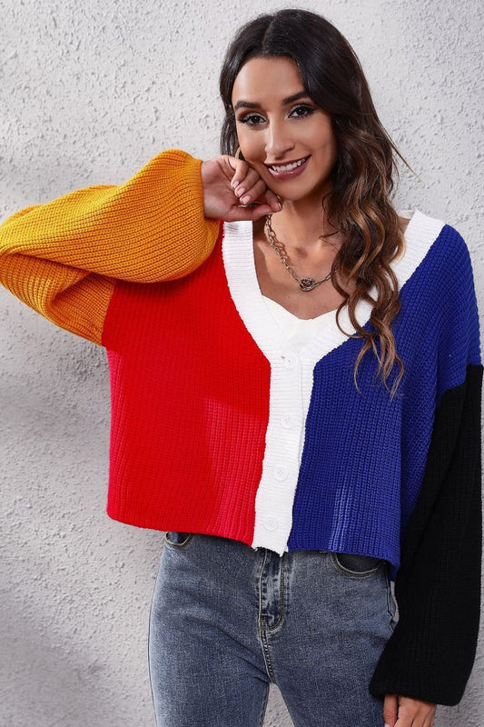 Color Block Ribbed Long Sleeve Cardigan BLUE ZONE PLANET