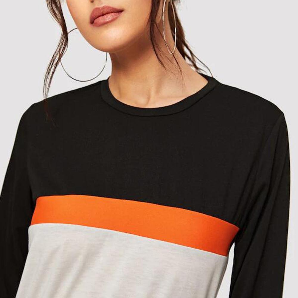 Color Block Round Neck Long Sleeve Tee BLUE ZONE PLANET
