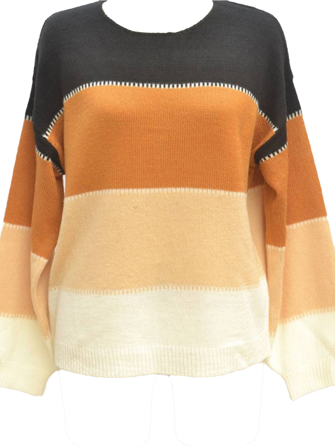 Color Block Round Neck Sweater BLUE ZONE PLANET