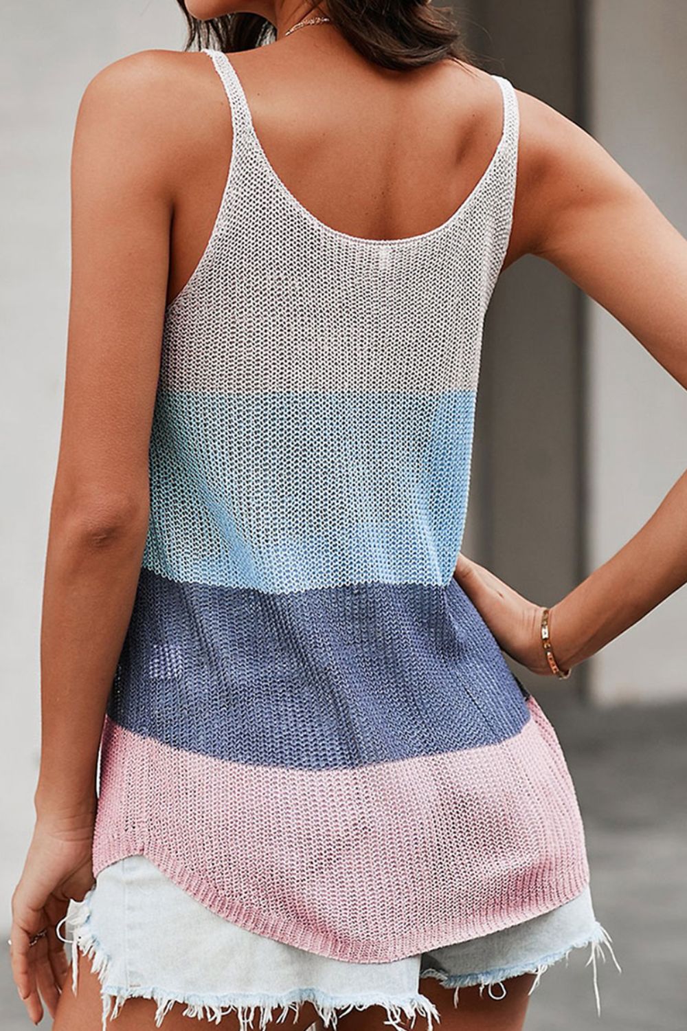 Color Block Scoop Neck Knit Tank BLUE ZONE PLANET