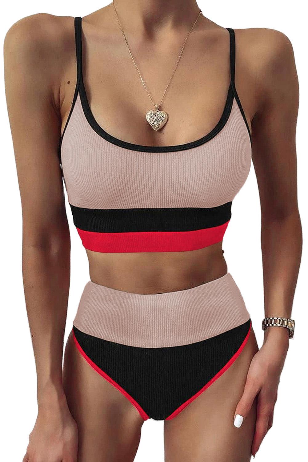 Color Block Spaghetti Strap Two-Piece Swim Set BLUE ZONE PLANET