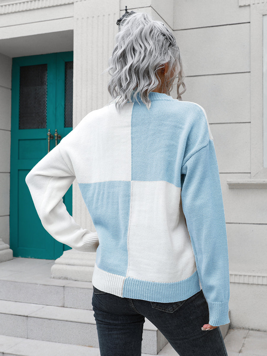 Contrast Drop Shoulder Sweater BLUE ZONE PLANET